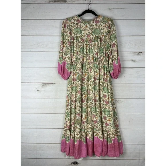 Farmers Market Dress Womens Small Multicolor Floral Boho Maxi 3/4 Sleeve Tiered - Picture 2 of 10